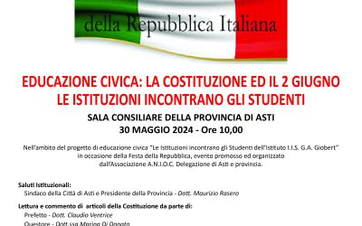 Gli studenti dell’ Istituto Giobert  incontrano le Istituzioni  “LA COSTITUZIONE E LA FESTA DELLA REPUBBLICA”